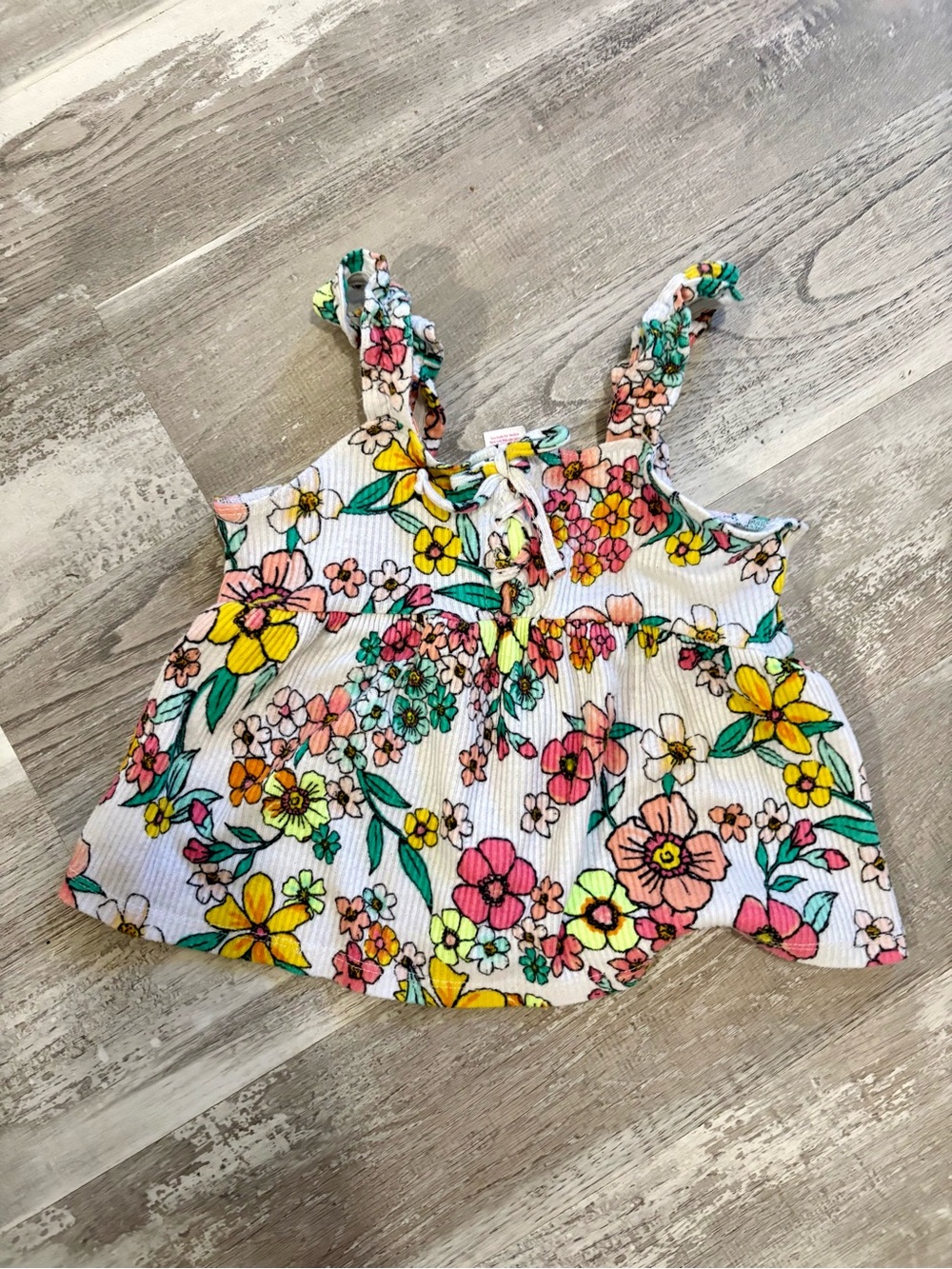 Justice Girls' White Floral Ruffle Strap Tank with Multicolor Blooms